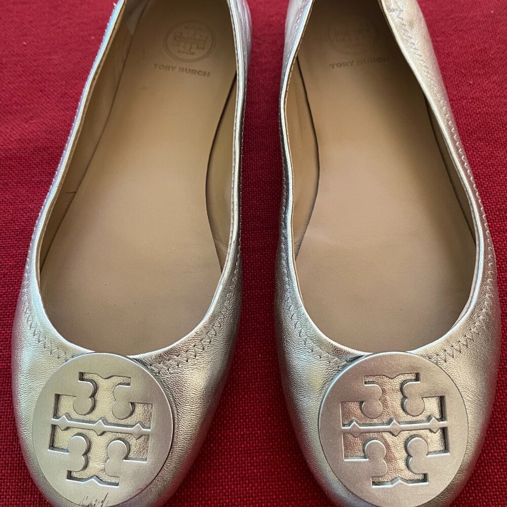 Tory Burch Silver Metallic Flats